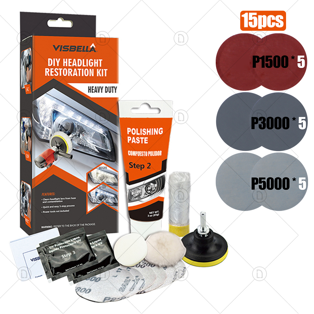 Kits de pulido para restauración de faros de coche, abrillantador químico, reparación de faros, pulidor de lentes, pasta de limpieza, herramienta de restauración: Azul