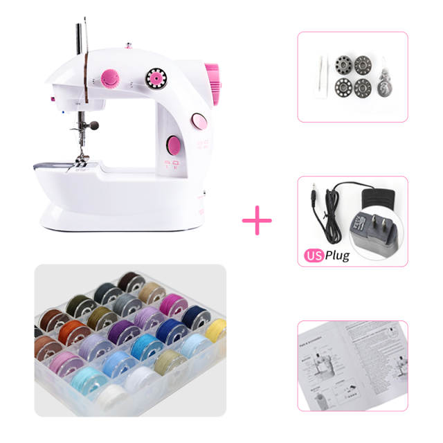 Sewing Machine Portable Household Mini Sew With Foot Pedal Night Light Double Thread Pink Colour For Tailor Table: 03-Z3-US