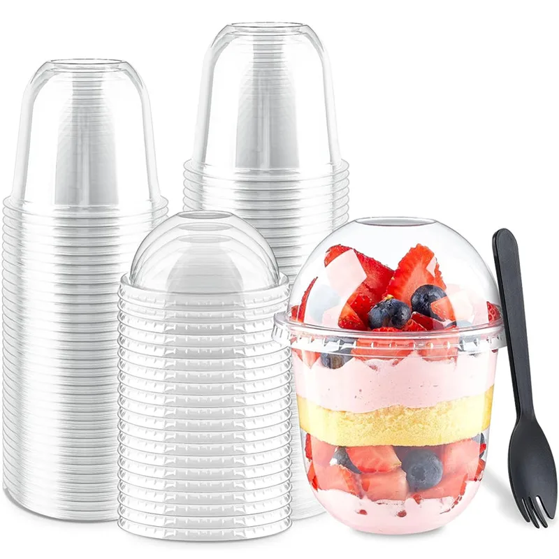 50 bicchieri per budino da 360 ml con coperchi scatole di plastica gelato mousse dolce picnic festa imballaggio tazze da dolce con coperchio