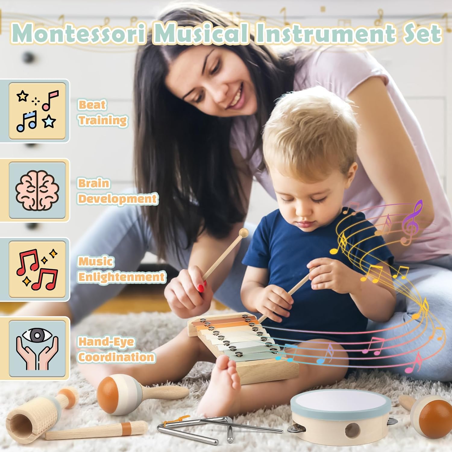 Baby-Musikinstrumente, Montessori-Holzspielzeug, Percussion-Xylophon-Set für Kleinkinder, pädagogische im Vorschulalter