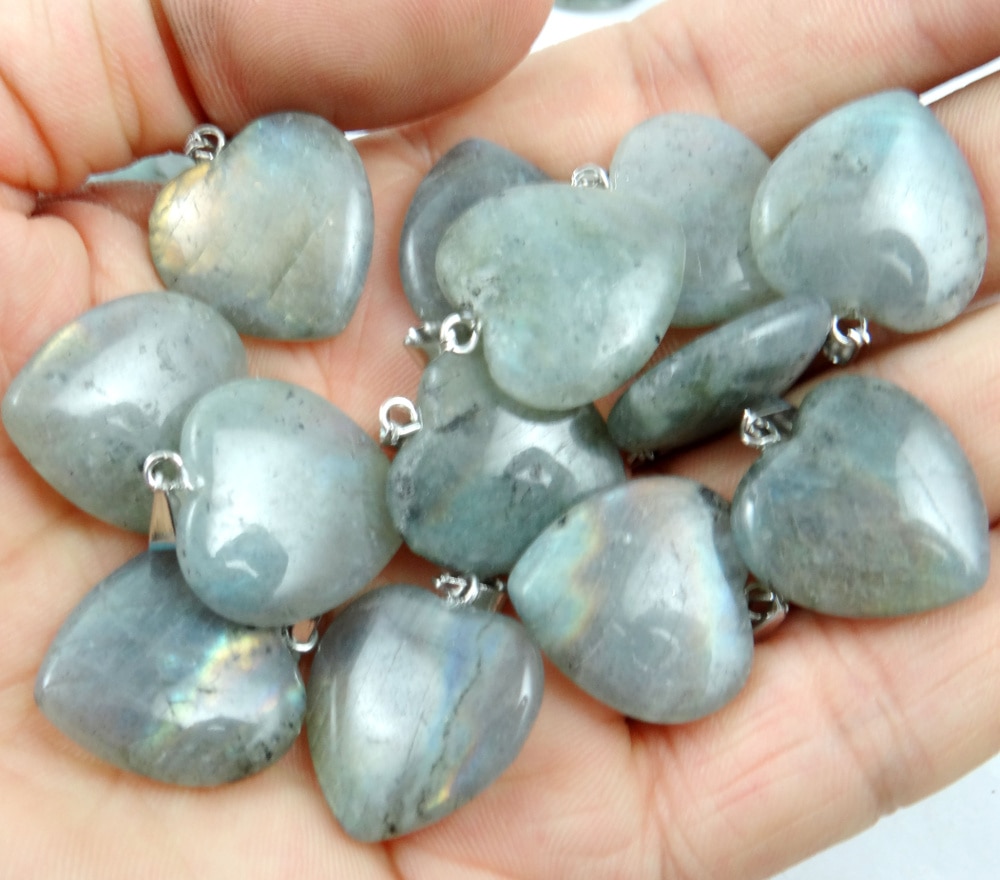 20MM pietra naturale turchesi labradorite quarzo cristallo occhio di tigre ciondolo cuore per gioielli fai da te fare orecchini collana 24 pz