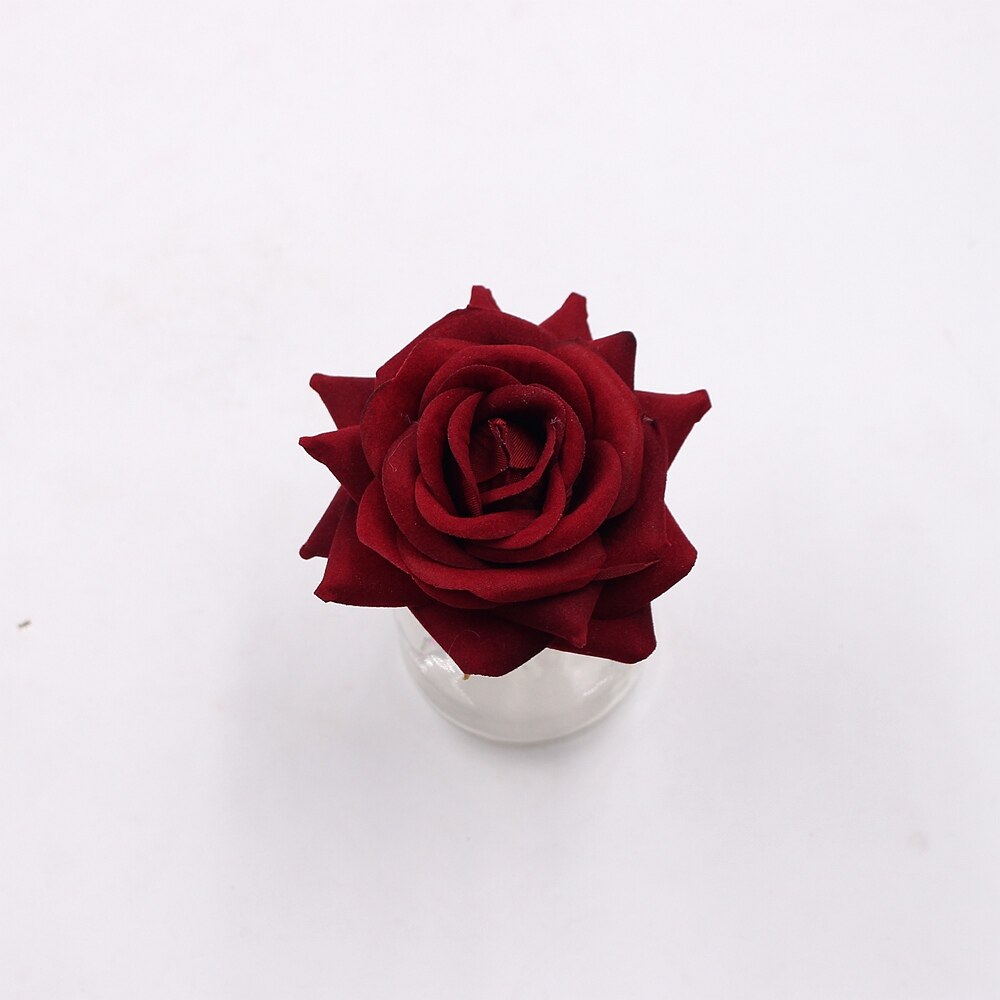 3pcs 8cm silk rose flower head artificial flower wedding decoration flowers DIY wreath clip art hand flower: Dark red