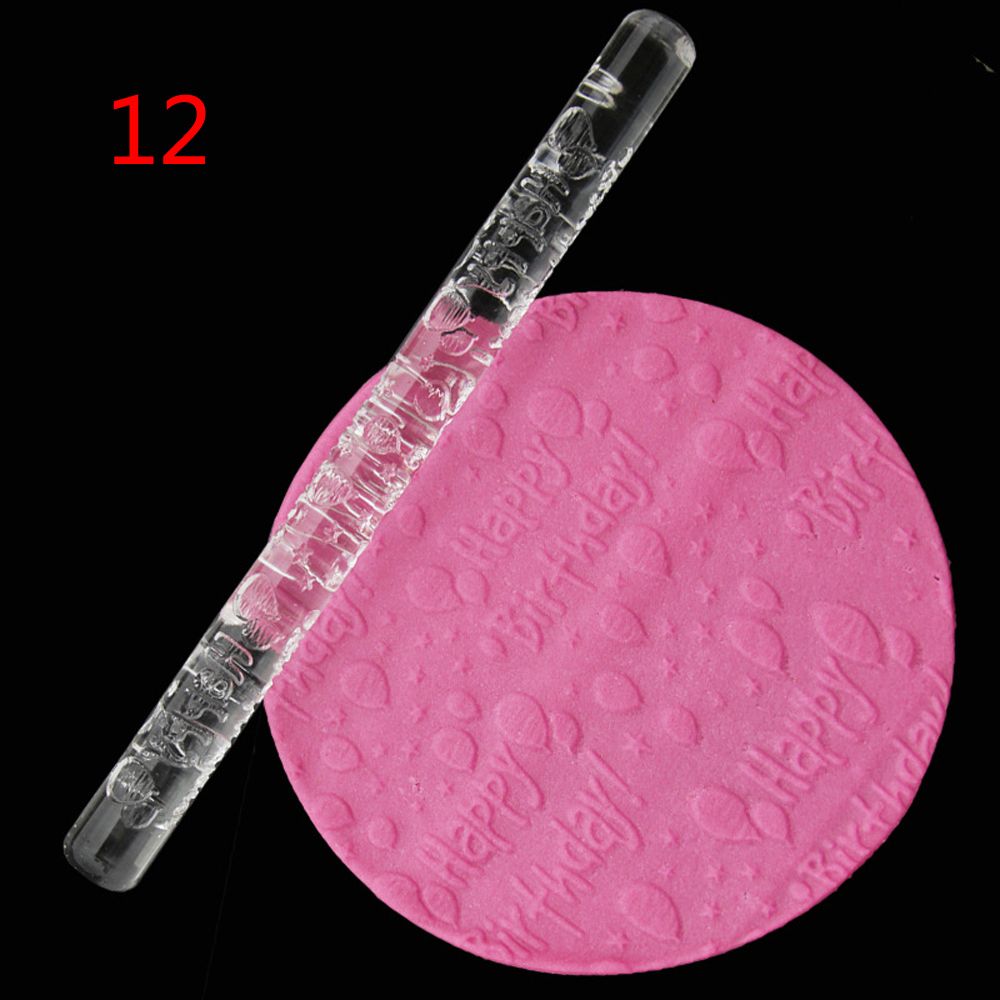 15Styles Acrylic Rolling Pin Fondant Cake Impression Rolling Pin Pastry Roller Embossing Kitchen Baking Decor Tool: 12