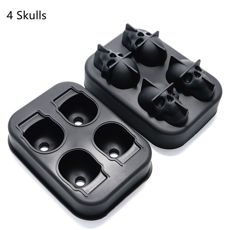 De silicona fabricante de cubitos de hielo de panal de bandejas de cubitos de hielo de silicona molde de hielo para whisky de formas para hielo dulce pastel Chocolate moldes: 4 skulls