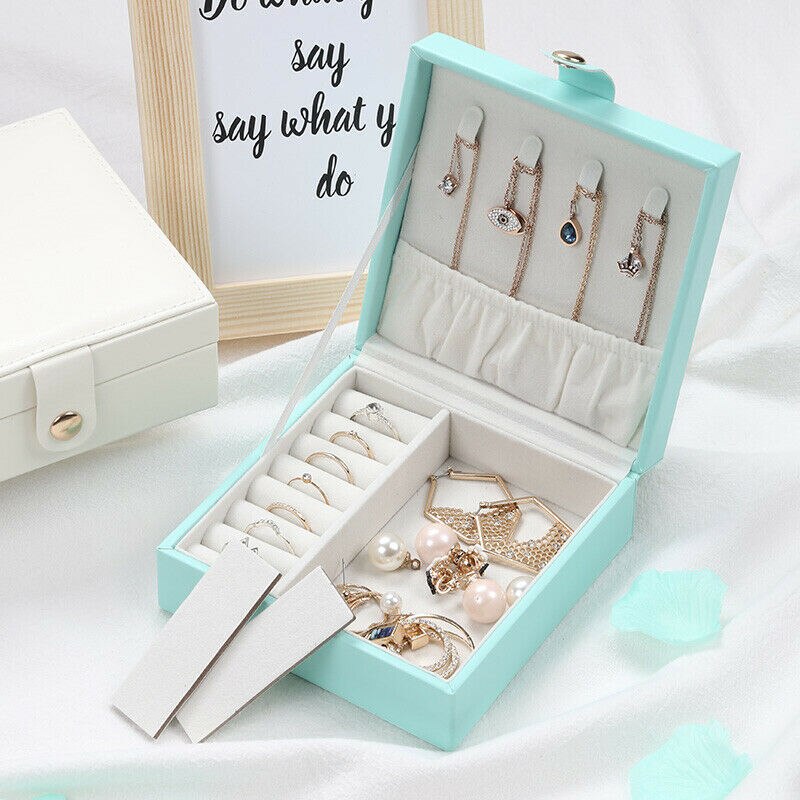 Koreanischen Stil Frische Und Einfache Mädchen Ohrringe Platte Schmuck Box Protable Leder Ohrringe Ring Multi-funktion Schmuck Lagerung Box