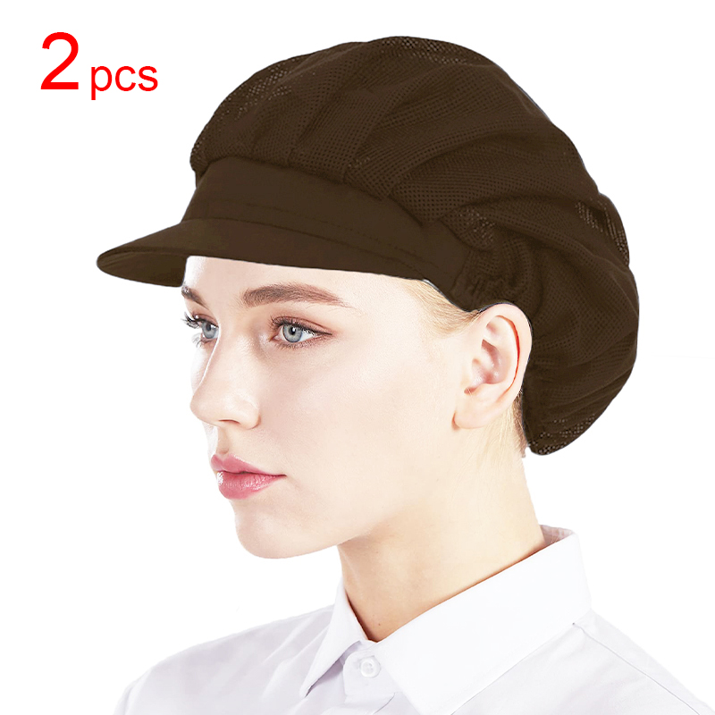 2pcs or 5pcs Kitchen Cooking Hat Food Service Mesh Cap Catering Elastic Working Hats Women Men Hair Cover Caps Workshop Hat: Coffee