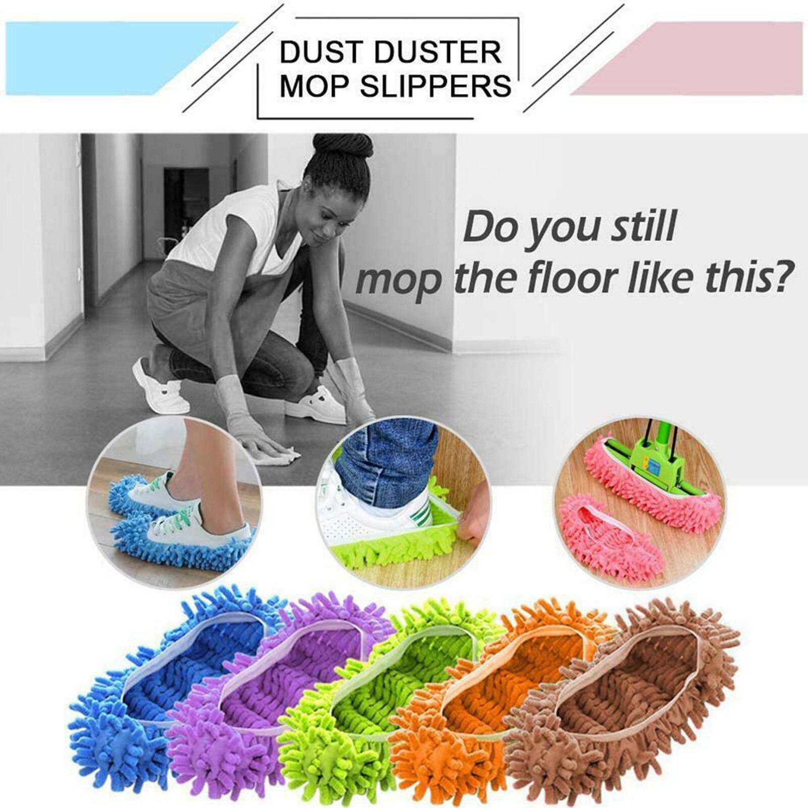 Microfiber Mop Floor Cleaning Lazy Fuzzy Slippers House Home Flooring Tools Shoes Bathroom Kitchen Clean #50g