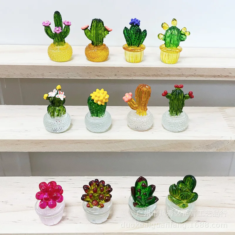 Mini figuritas de Cactus para decoración de escritorio, estatua suculenta, planta de bonsái en maceta, micropaisaje