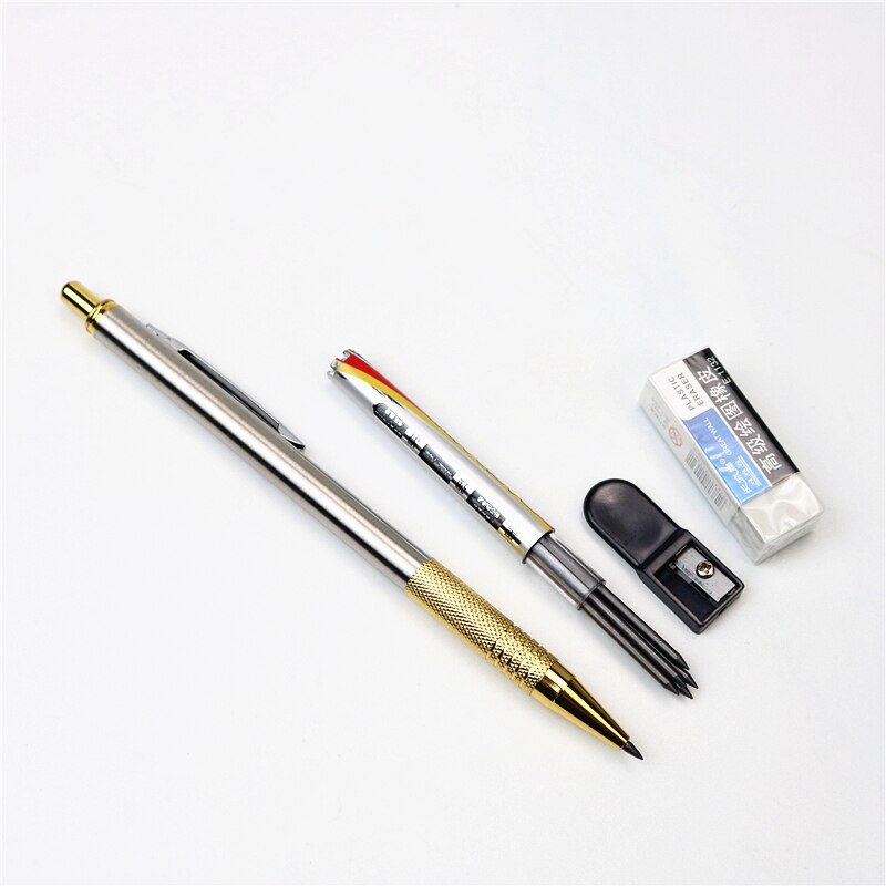 Crayon mécanique en métal pour étudiants, stylo de dessin et d'écriture, 5 gommes à crayon et taille-crayon gratuits, 2.0