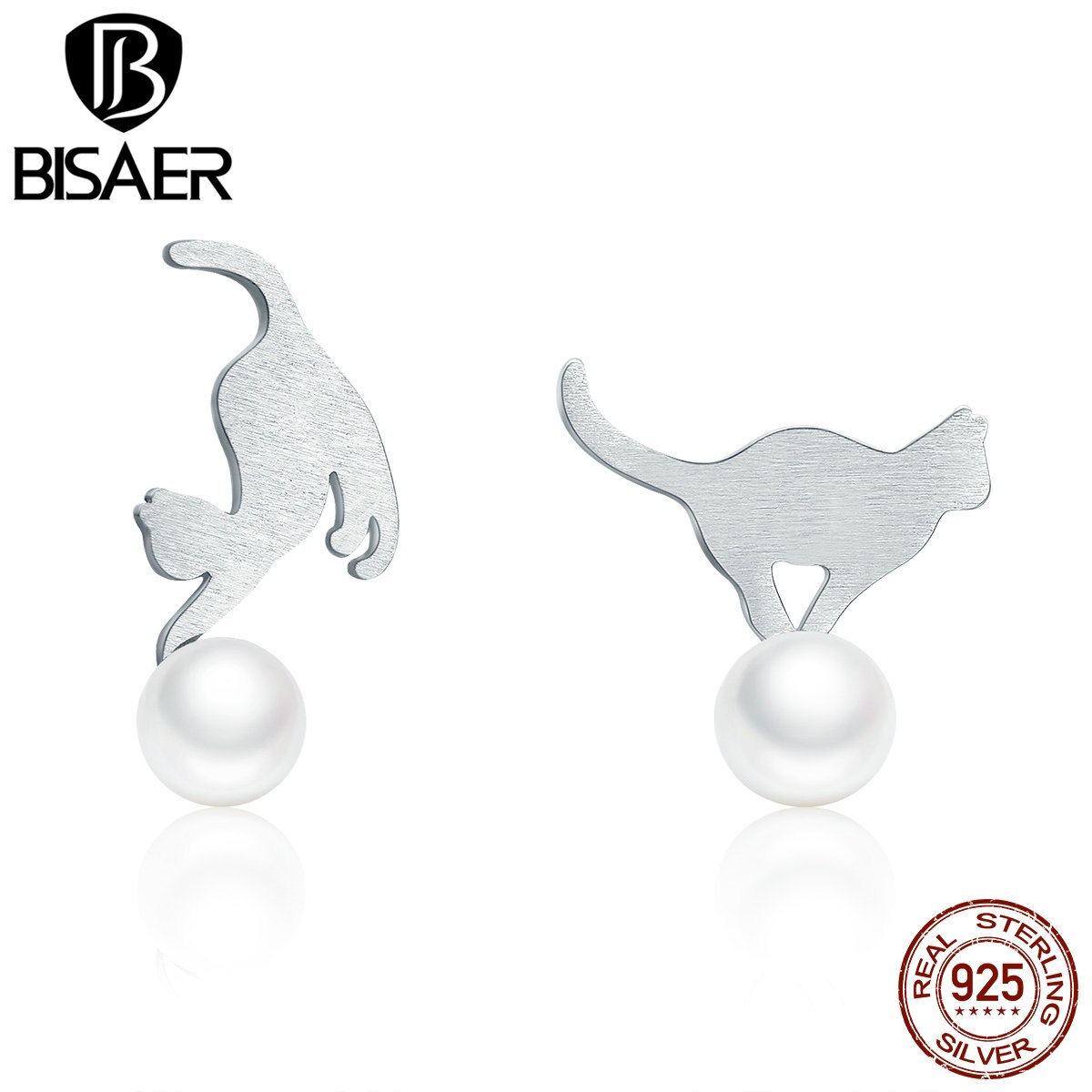 Authentische 925 Sterling Silber Spielen Kätzchen, Nautical Tier Katze Stud Ohrringe für Frauen Ohrringe Schmuck Ohrringe