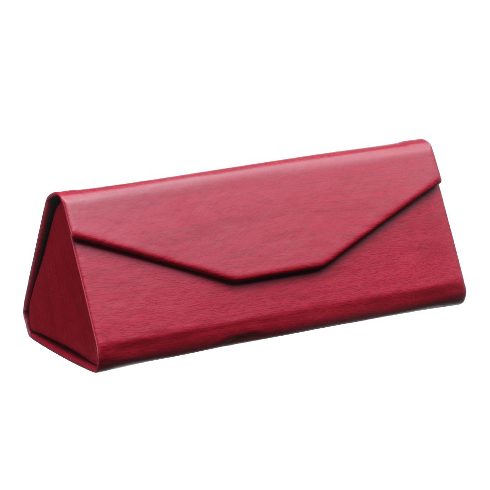 Boîte à lunettes pliante en forme de Triangle à aimant puissant, étui à lunettes étanche en PU, Grain de bois, boîte à lunettes de protection Portable 1 pièce: A red