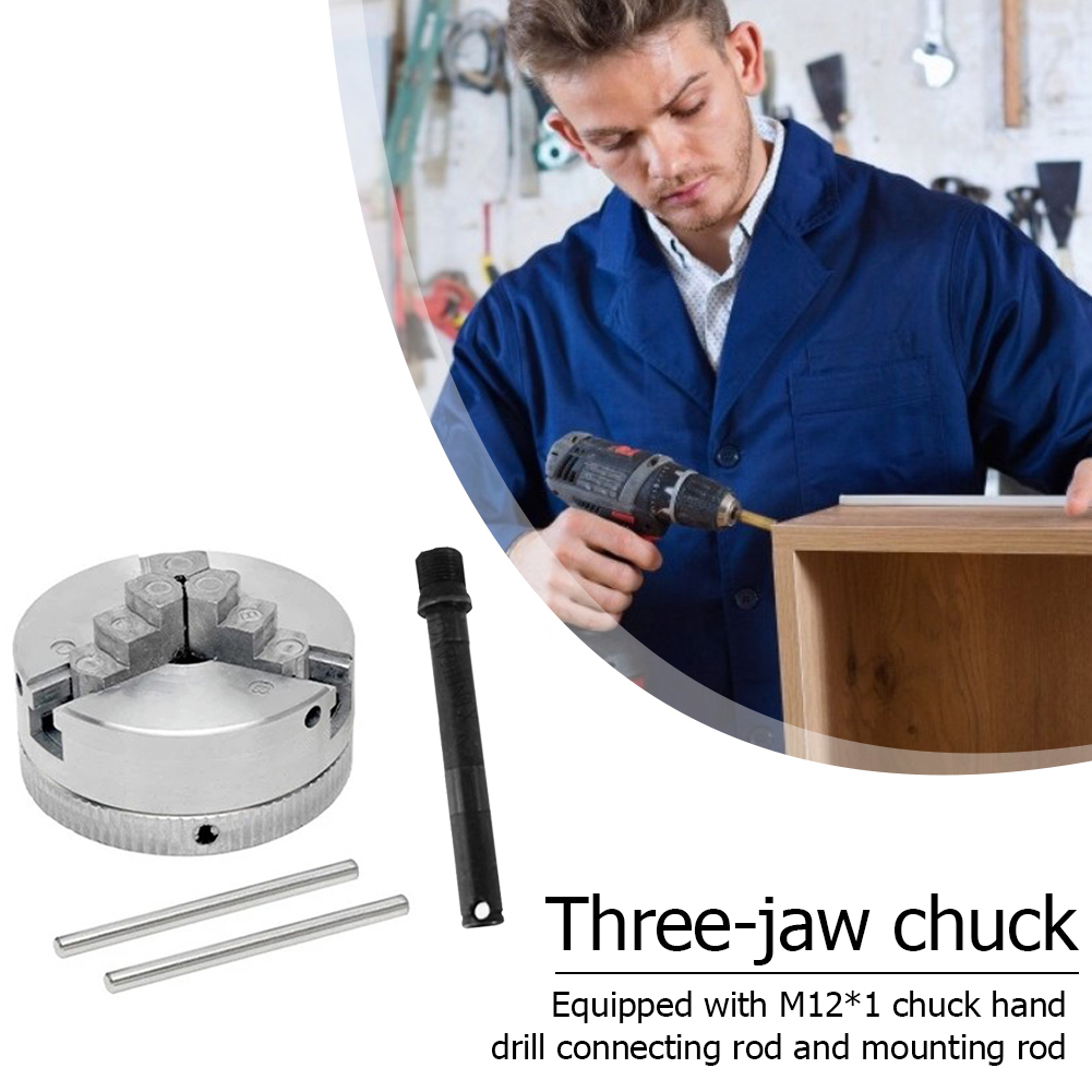 Metal 3 Jaws Lathe Chuck Self-Centering M12 Wood Clamp Machinery Plate Hole Drill Chuck Holder Accessories Woodworking Tool Set