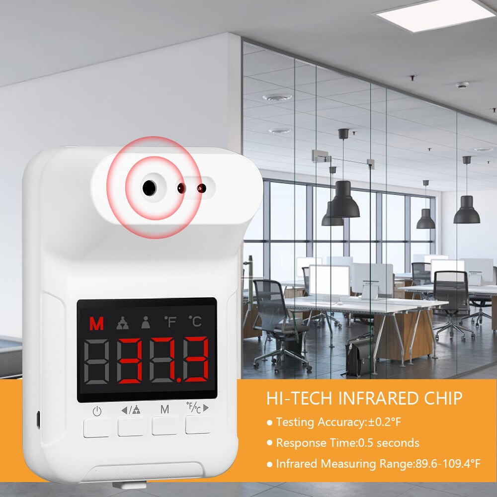 Non-Contact Digital Thermometer Wall-Mounted Infrared Forehead Thermometer Fever Alarm for Factories, Shops School Office