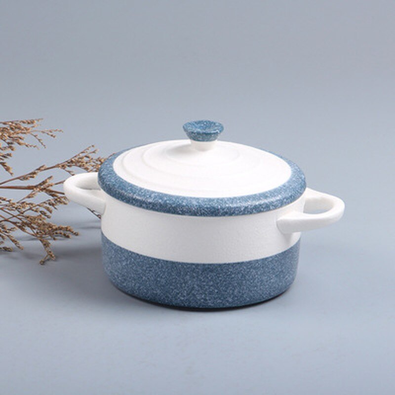 Japanse Creatieve Sneeuwvlok Glazuur Kleur Matching Twee Oren Keramische Kom Met Deksel Huishoudelijke Keuken Benodigdheden Kleine Soep Pot Pot