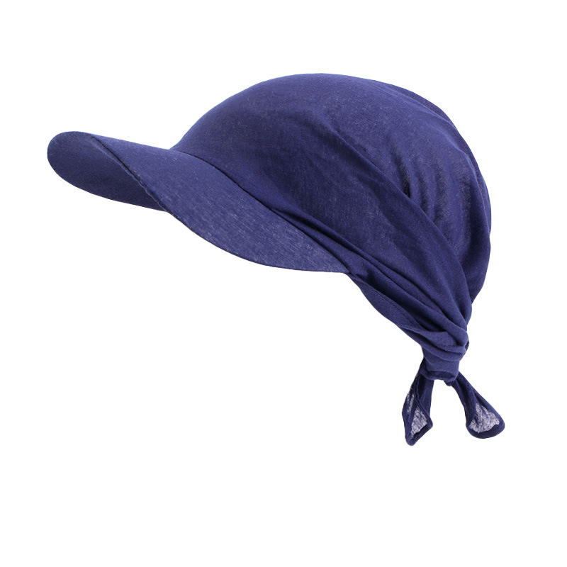 Vrouwen Brim Bandana Sjaal Cap Zonneklep Met Pre-Gebonden Tulband Katoen Hoofddoek Head Cover Haaruitval Sjaal Wrap strand Outdoor Hoed: Blauw