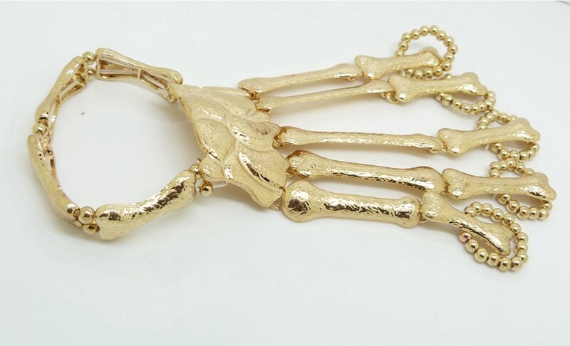 Nightclub Gothic Punk Skull Finger Bracelets for Women Skeleton Bone Hand Bracelets Bangles Christmas Halloween: gold