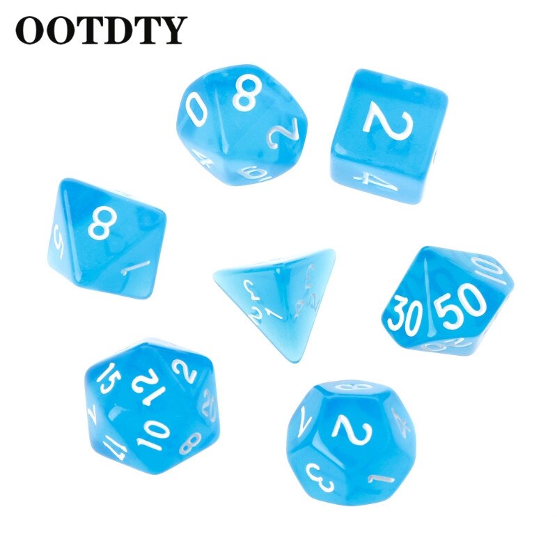 OOTTDTY 7Stck Klar polyedrisch Spiel Würfel Für Drachen Pfadfinder D20 D12 2xD10 D8 D6 D4 polyedrisch Spiel Würfel: Blau