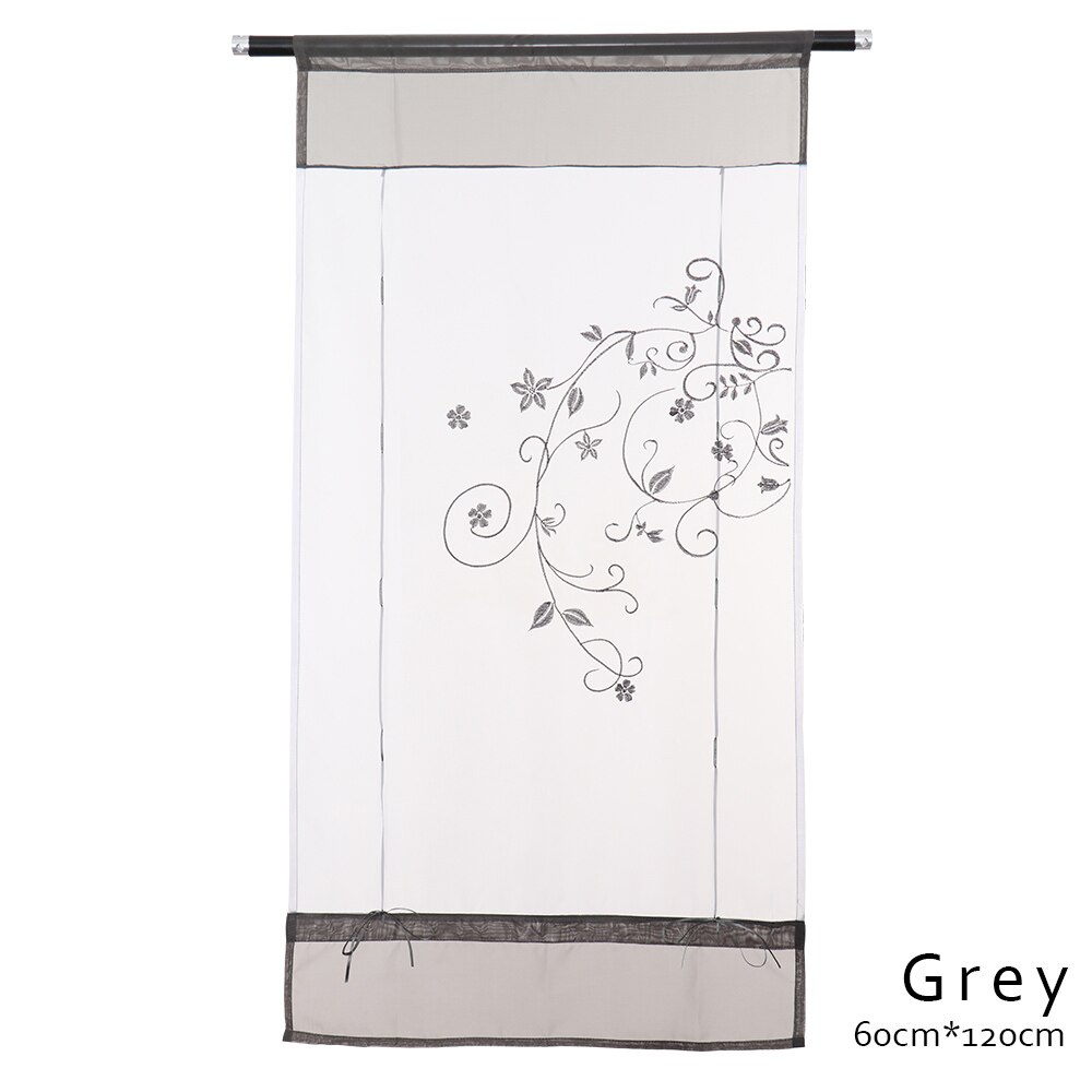 1pc romerske persienner vindue tyl voile gardin populært flot gennemsigtigt polyester gardiner broderet pastoral gardin boligindretning: 60cm x 120cm grå