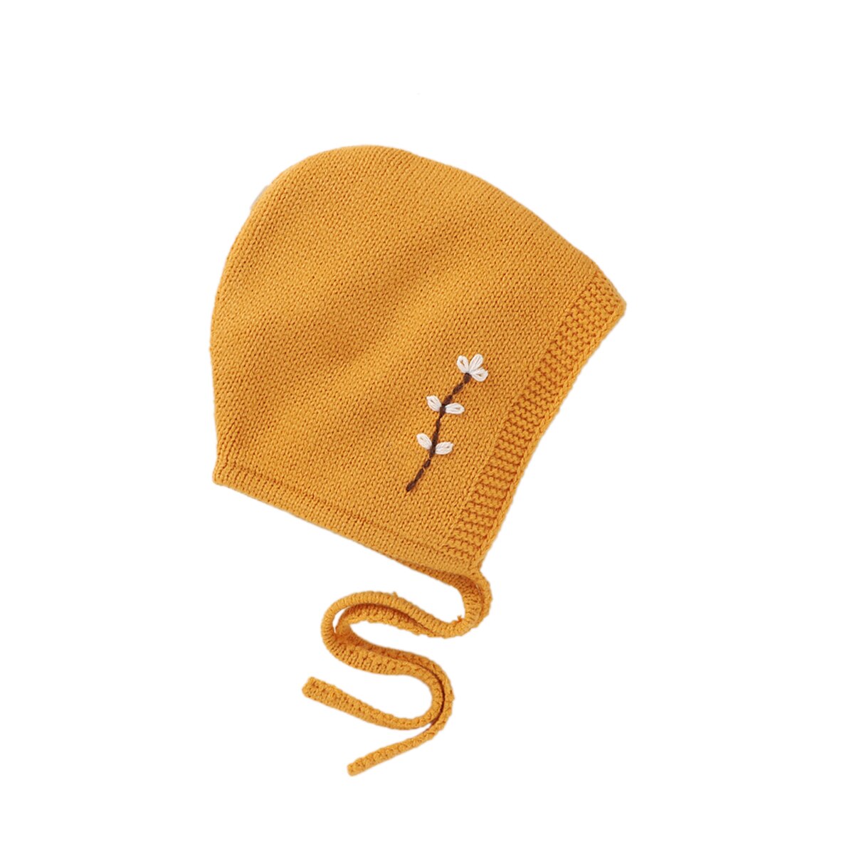 Pasgeboren Baby Ziekenhuis Bonnet Knit Bloemen Warm Beanie Cap Met Kinband Voor Baby Jongens En Meisjes: YELLOW / 3M