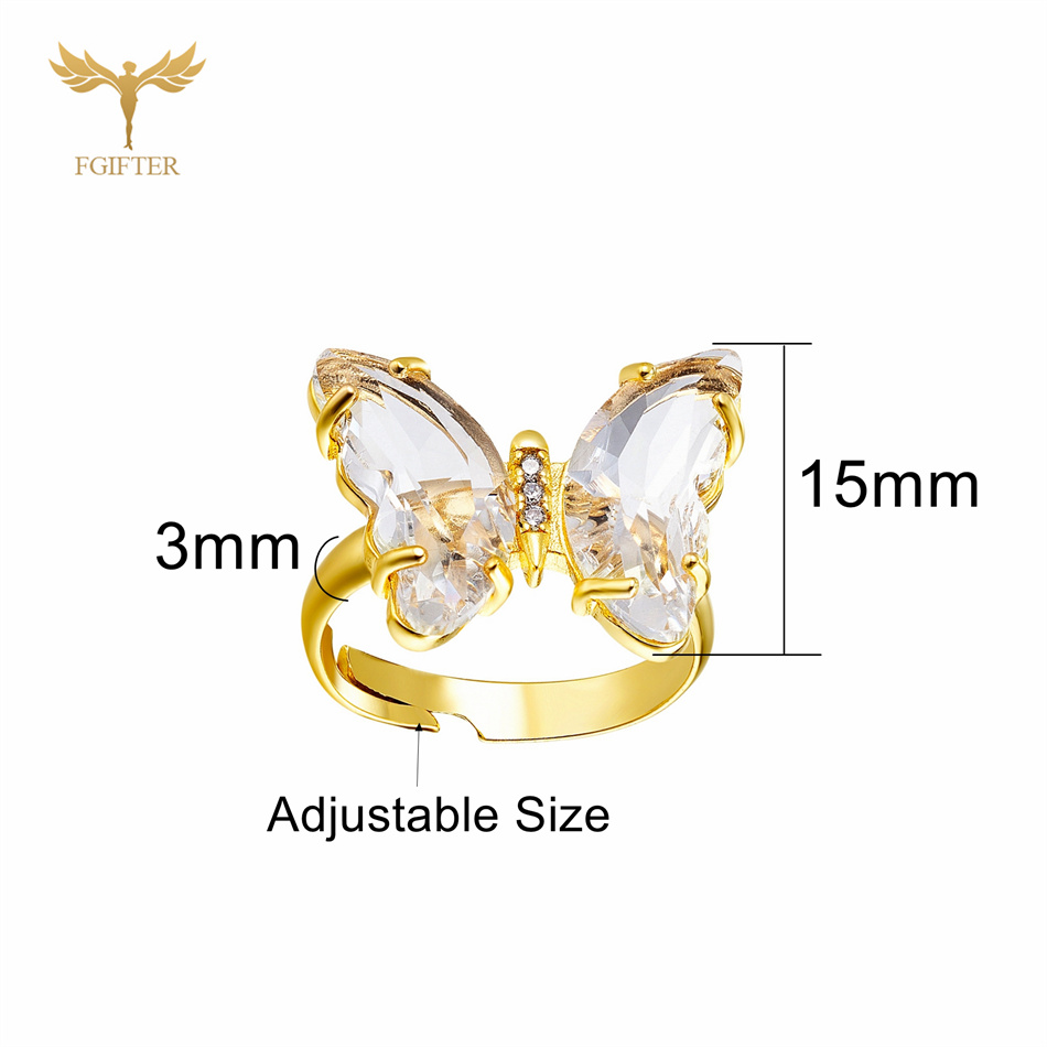 Anillos de mariposa de circón en 18 colores para mujeres y niñas, accesorios de joyería para dedo de mano de cobre de Color dorado de lujo, de tamaño ajustable