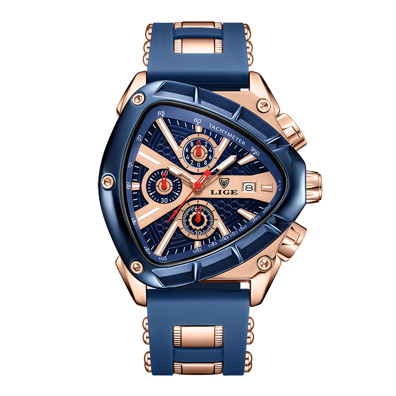 Reloj LIGE Original de lujo para hombre, relojes de pulsera deportivos impermeables de cuarzo para hombre, relojes de pulsera de negocios con esfera grande, reloj Masculino + caja: Rojo