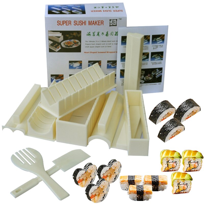 10Pcs/Set DIY Sushi Making Kit Roll Sushi Maker Rice Roll Mold Kitchen Sushi Tools Japanese Sushi Cooking Tools Kitchen Tools