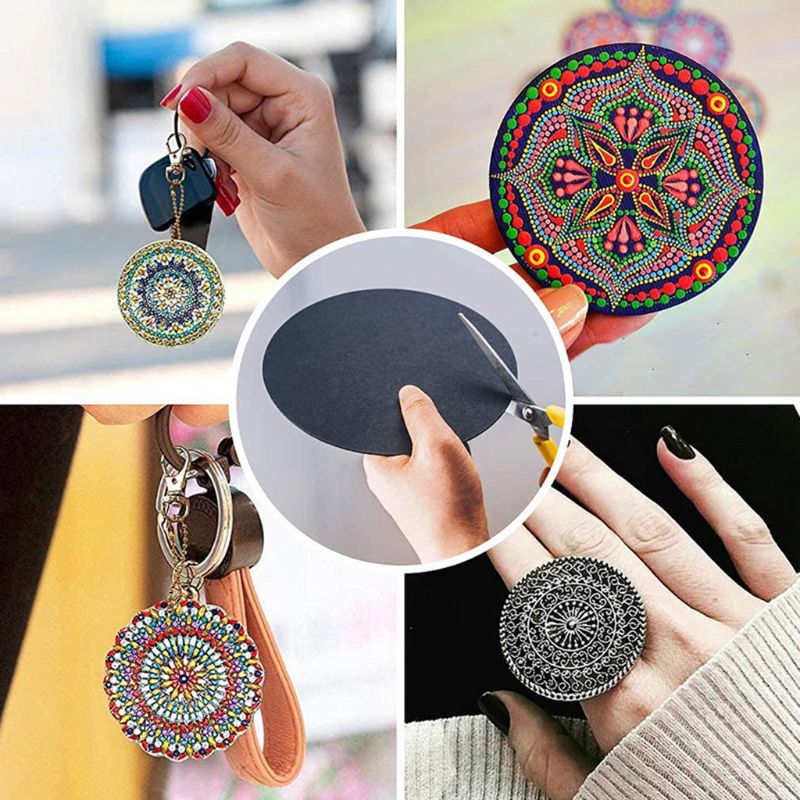 8pcs Black Round Cardboard Mandala Painting Paper DIY Cardboards Art Supplies