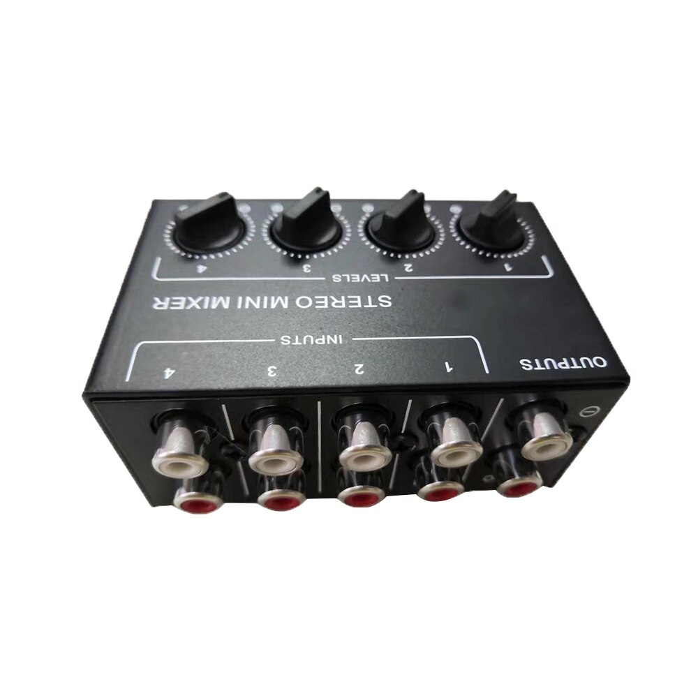 Mini Stereo Audio Mixer with 4-Channel RCA Inputs Separate Volume Controls Mixer Stereo Dispenser for Live Studio