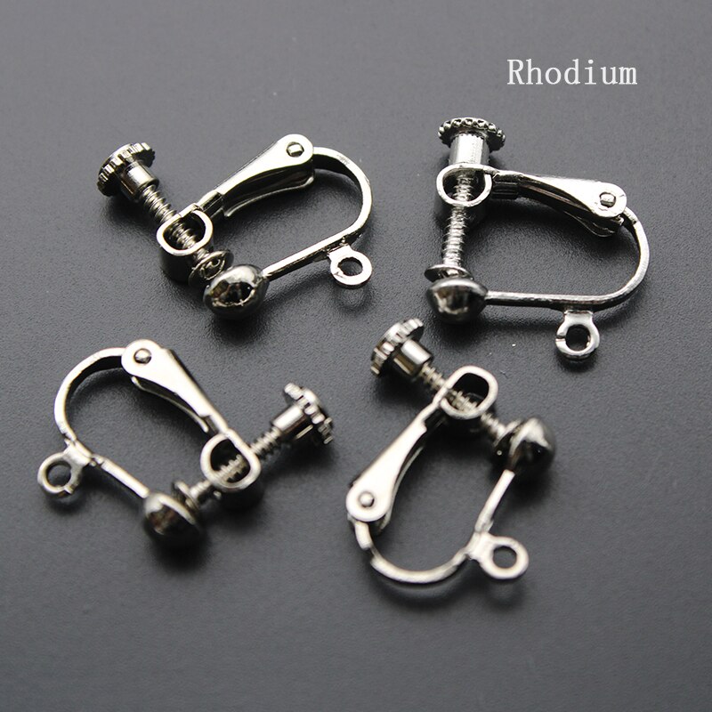 20pcs/lot 16mm Round Head Screw Ear Clip DIY Handmade Clip On Earrings Parts No Pierced Ear Clips Jewelry Making Findings: rhodium