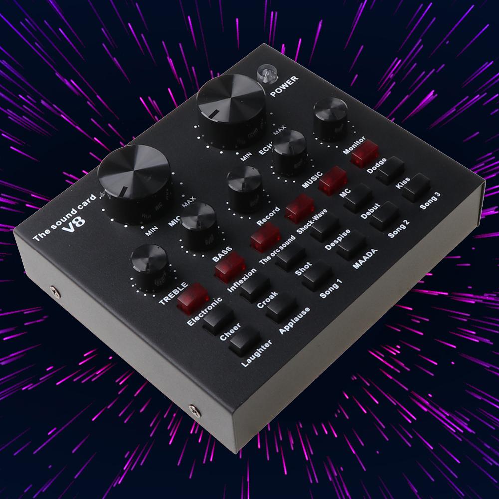 Black V8 Live Sound Card Voice Changer Multiple Funny Sound Effects for Phone Computer Voice Chatting