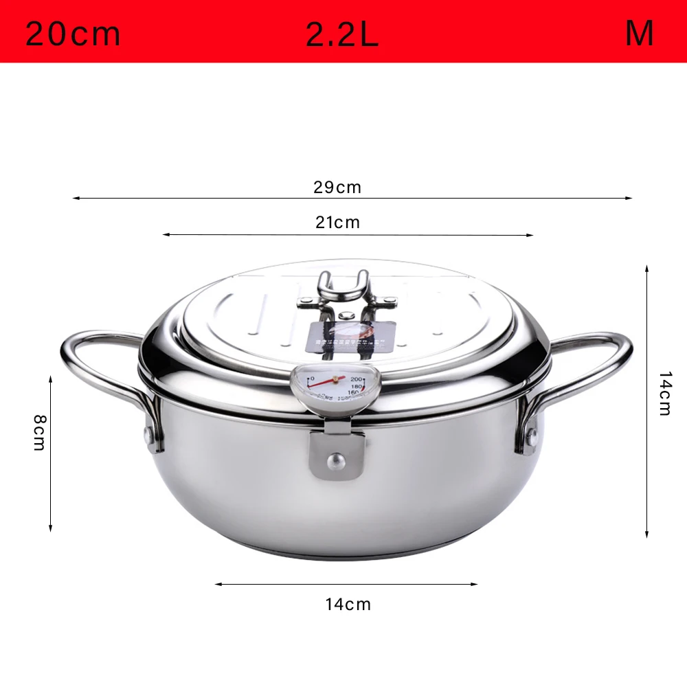 Japanse Friteuse Met Thermometer En Deksel 304 Rvs Keuken Tempura Friteuse Friteuse Friteuse Zonder Olie Koekenpan Friteuse: Black