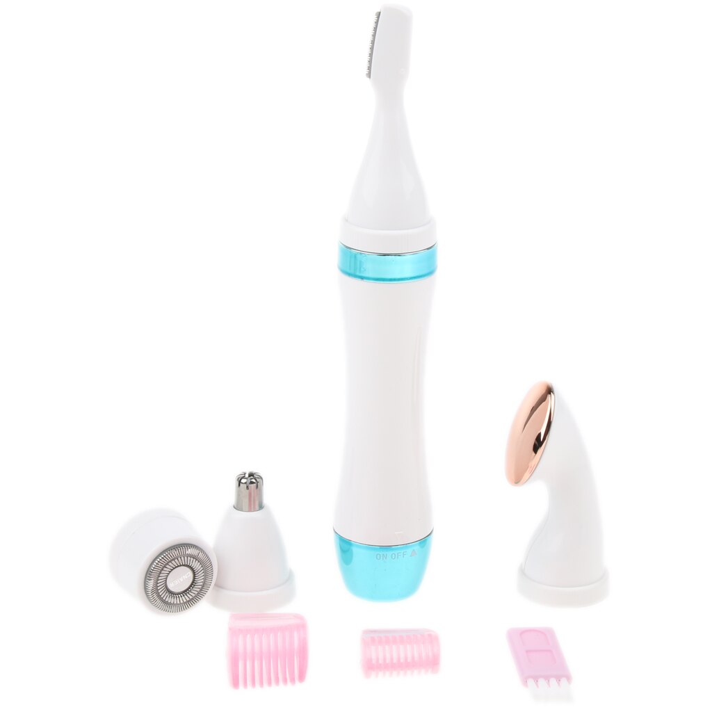 4 In 1 Vrouwen Elektrische Wenkbrauw Facial Nose Hair Remover Trimmer Groomer Set: Blue