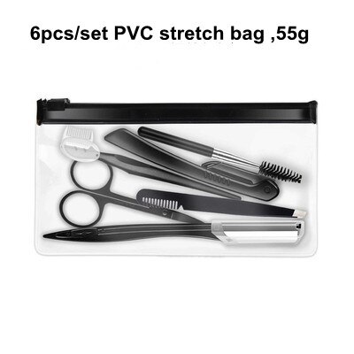 Tijeras negras para recortar cejas, pinzas de acero inoxidable, peine para raspar cejas, maquinilla de afeitar, Clip para cejas, juegos de herramientas de maquillaje: 6pcs as shown