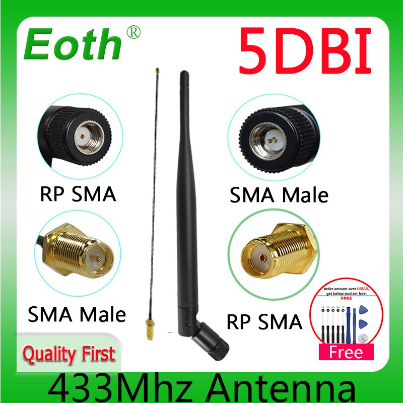 433Mhz Antenna LORA 5dbi GSM 433 mhz RP-SMA Connector Rubber 433m Lorawan antenna IPX IOT SMA Male Extension Cord Pigtail Cable