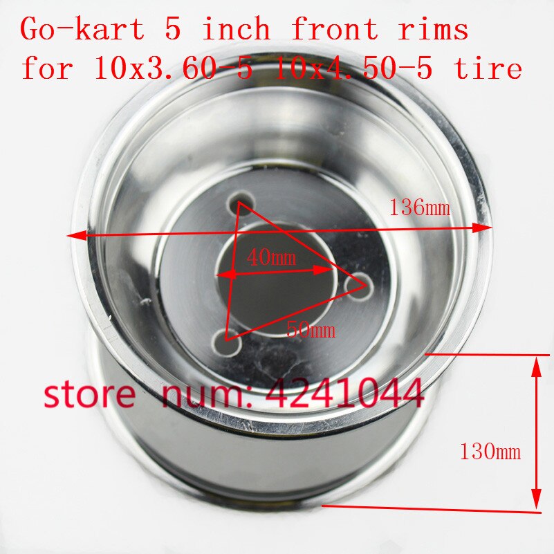 go kart forhjulsnav 5 ''  x 130 mm brede felger i aluminiumslegering bruker 10 x 3.60-5 dekk 10 x 4.50-5 dekk til 3 hjul 4 hjul drivbil