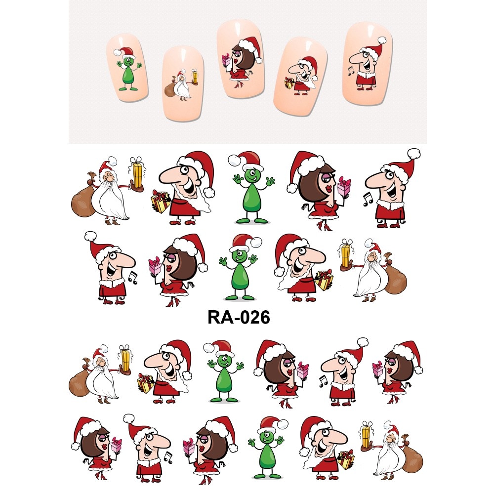 Uprettego nail art skønhed vand mærkat skyder negle mærkat jul juletræer sygeplejerske julemand baby børn  ra025-030