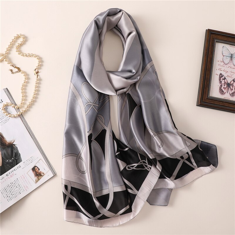 Bufanda de seda nueva para mujer, pañuelo de Mantón largo grande, bandana , pashmina de viaje, para invierno, para el cuello,: FS261-gray