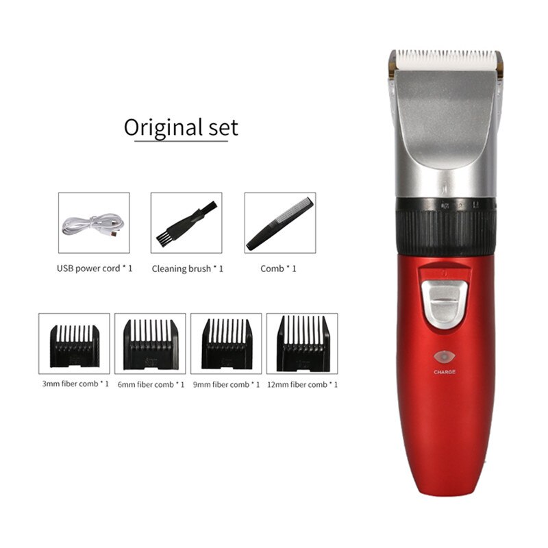 Wireless Portable Electric Pro T-outliner Cordless Trimmer Hair Clipper Set Rechargeable 0mm T-blade Baldheaded Outliner Men: 03 Red