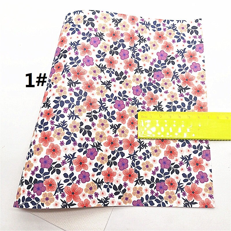 Spring Flowers Printed Synthetic Faux Leather Vinyl Fabric Sheets with Felt Backing For Craft DIY Bows 21X29CM R474B: 1-21X29CM