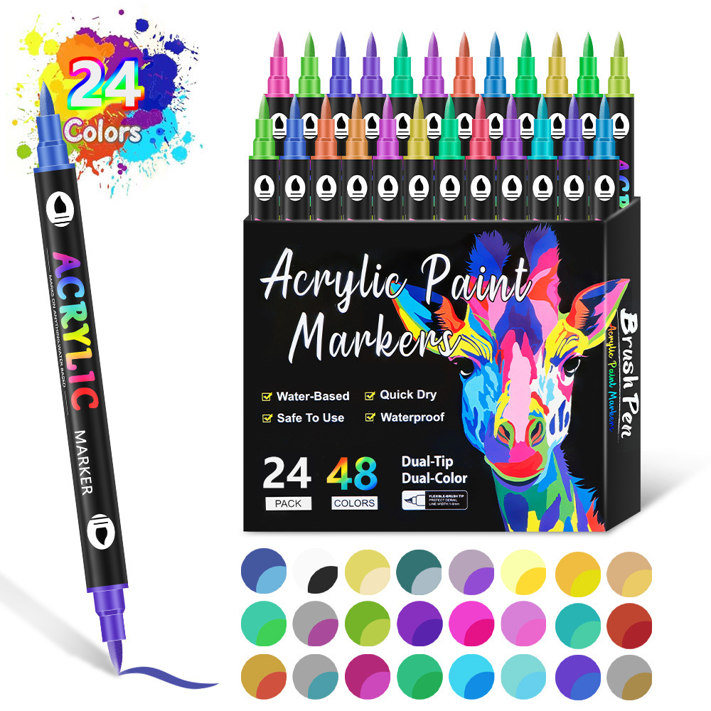 Rotuladores de pintura acrílica de doble punta, 72 colores, paquete de 36 marcadores de arte, juego de marcadores de dibujo para manualidades DIY, suministros de arte: YELLOW