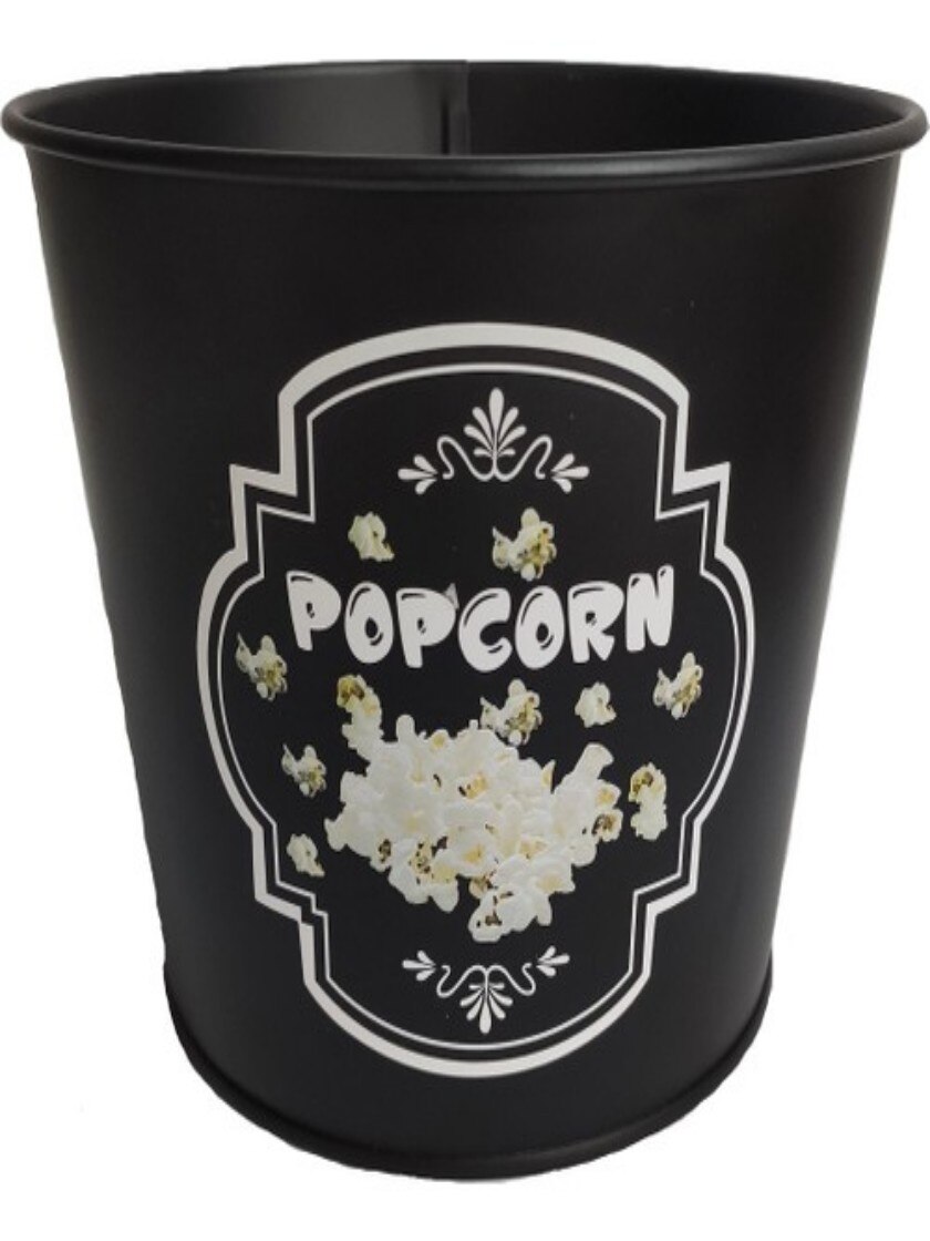 Black Metal Popcorn Bucket,Unisex, Winter, Office, Home, Garden, Entertainment,For Cinema, kitchen, Christmas