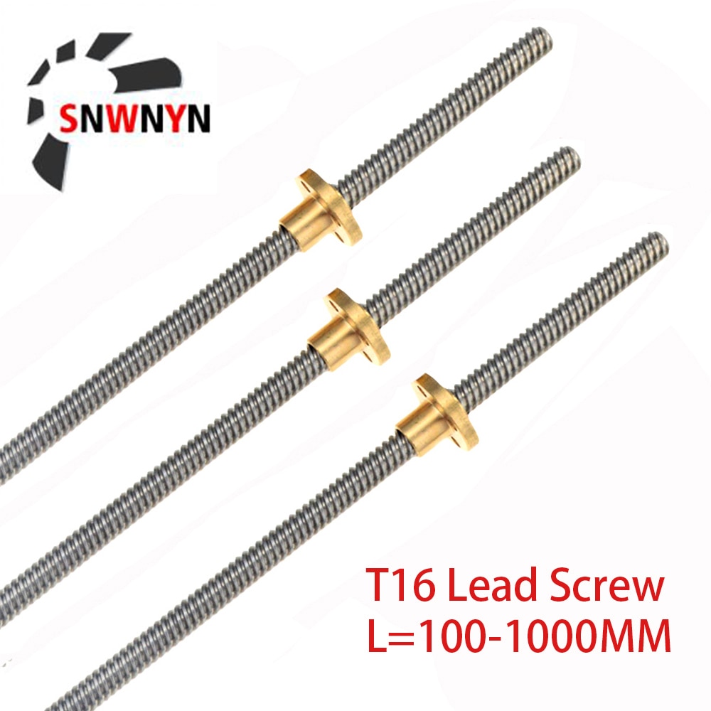 T16 śruba pociągowa 100mm 150 200 250 300 350 400 450 500 600 1000mm Picth 4mm ołowiu 4mm śruba trapezowa z mosiężna nakrętka