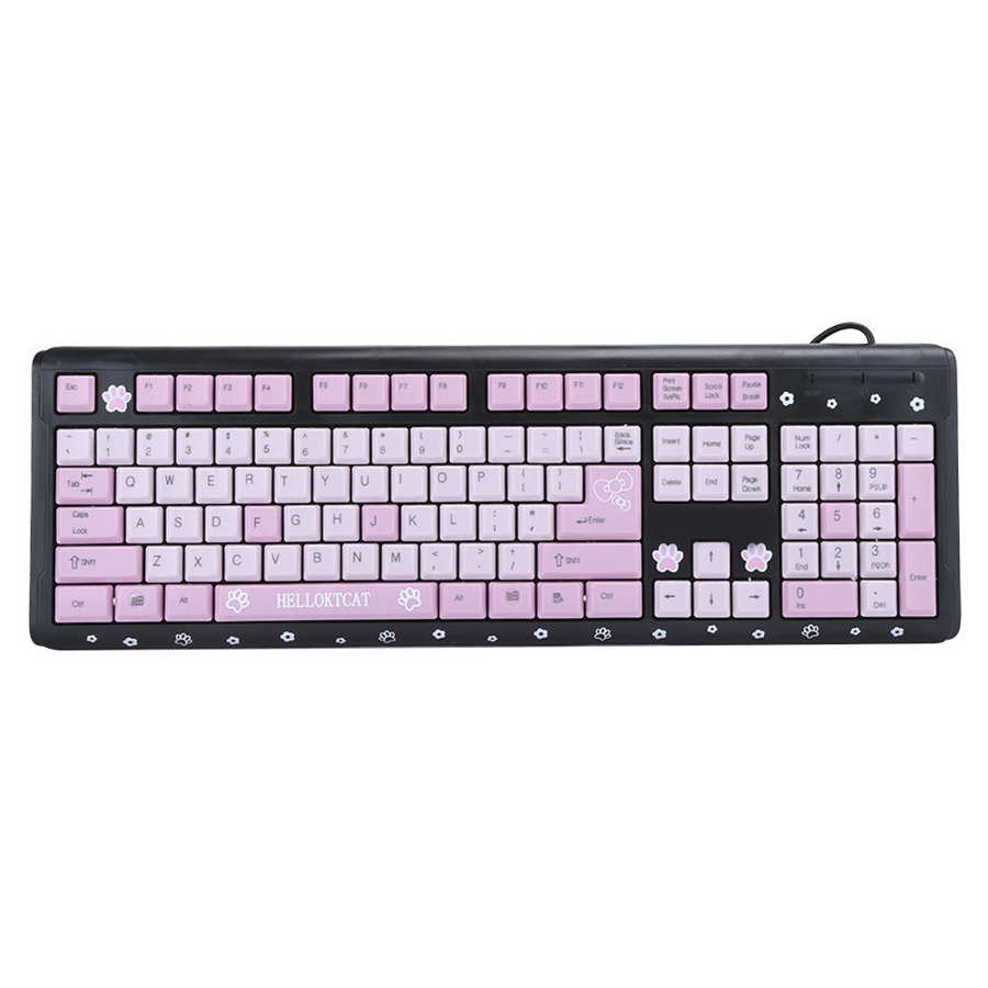 Teclado USB con cable ultrafino de dibujos animados para el hogar, oficina, ordenador portátil, Universal: Black