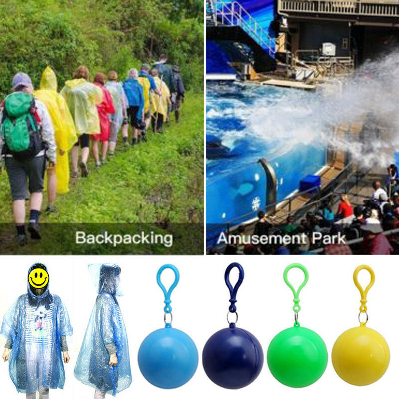 1 kpl kannettava sadetakki, kertakäyttöinen kannettava sadetakki, poncho, unisex-sadeasu, avaimenperä, pallo kouluun/töihin