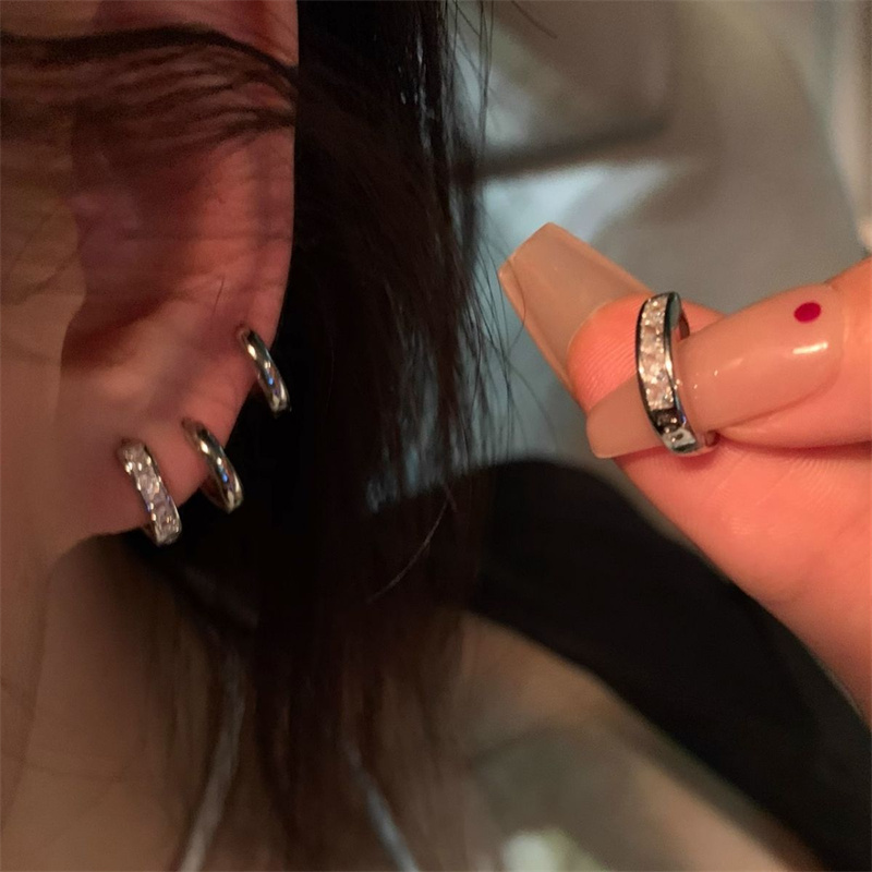 4Pcs/set Stainless Steel Aesthetic Zircon Crystal Hoop Earrings for Women Egirl Y2K Cool Daily Wear Jewelry Accessories