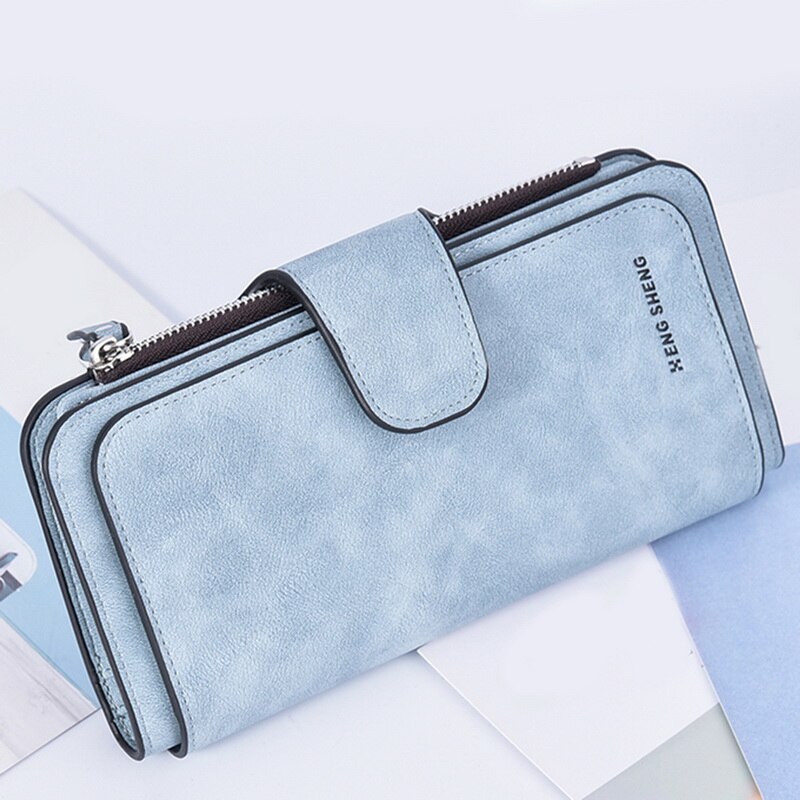 Monerffi Women Leather Luxury Card Holder Clutch Casual Women Wallets Zipper Pocket Hasp Ladies Wallet Female Purses Long PU