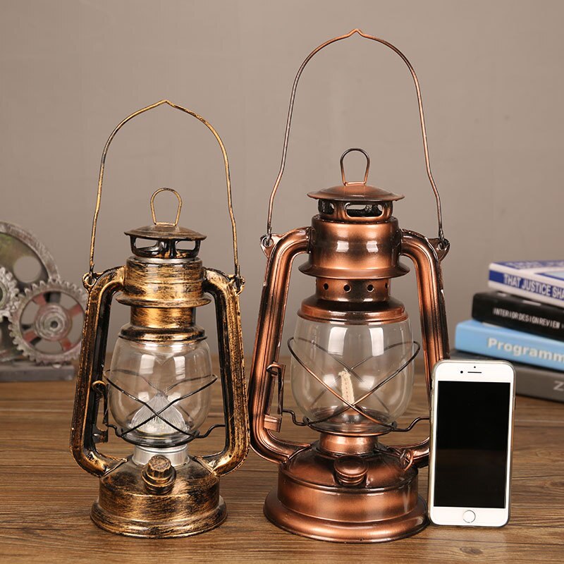 25cm rétro classique kérosène lampe Camping lumière Portable Bronze couleur huile lampe Vintage Photo accessoires en plein air Camping lumières