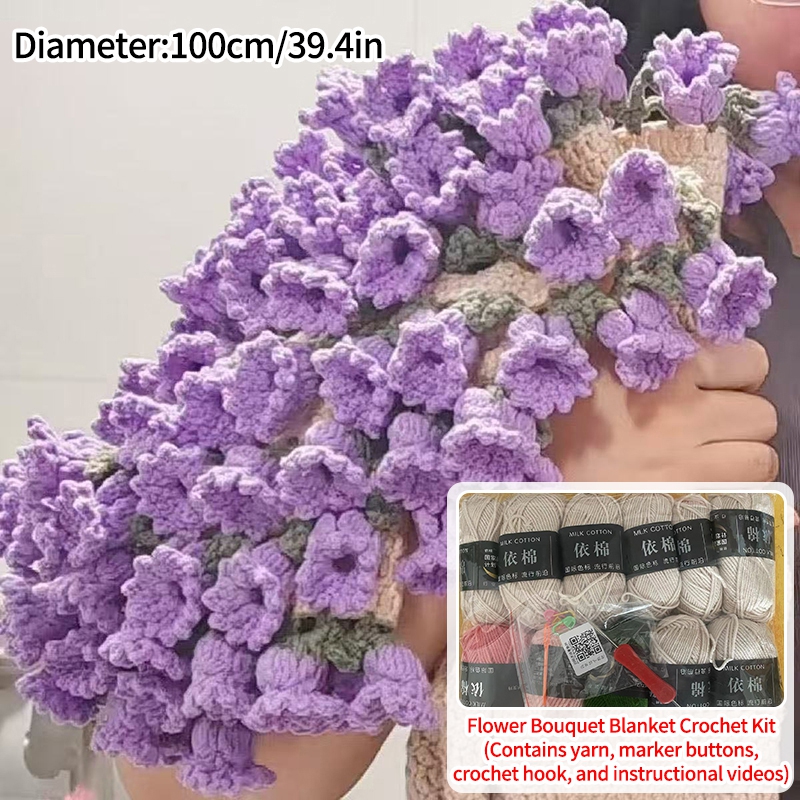 Rosebukett-teppe diy-materialepakke håndlaget blomsterbukett bursdag sammenleggbare kastetepper: Gul