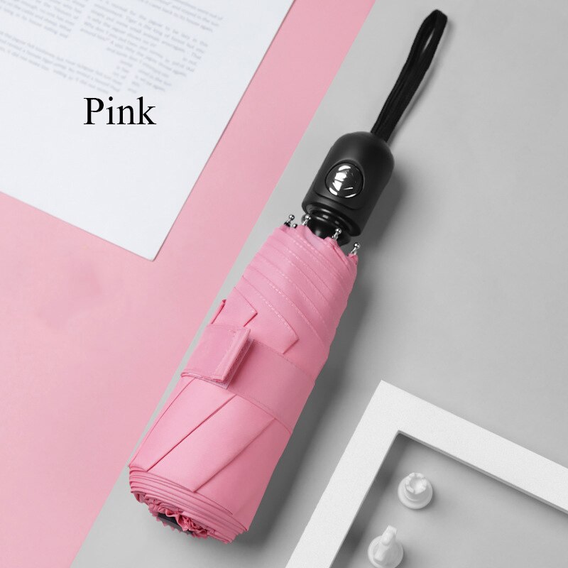 Mini 8 Botten Automatische Paraplu Effen Kleur Vijf Opvouwbare Paraplu Stevige Parapluie 5-Vouwen Vrouwen Pocket Umbrellara In vrouwen: Pink