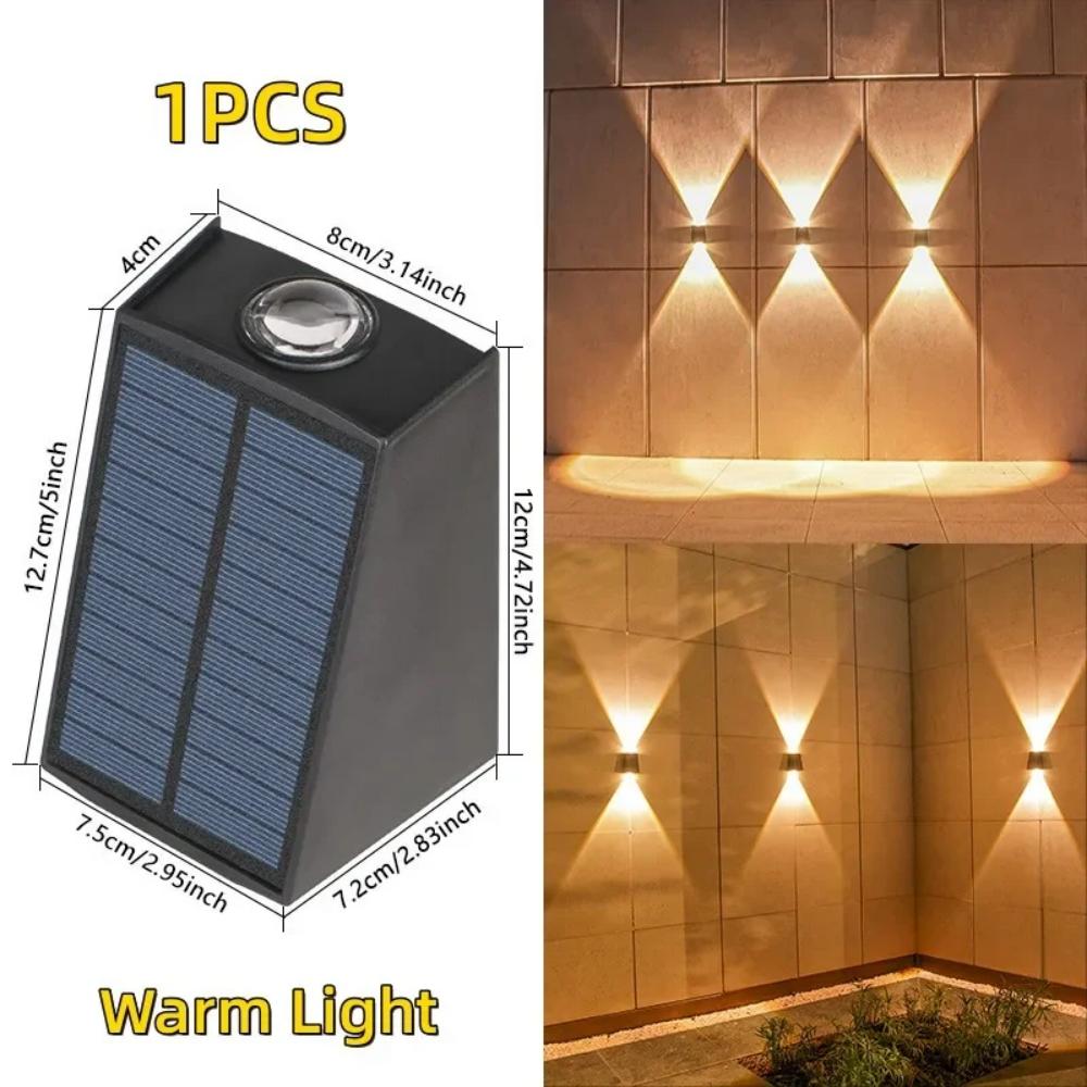 Solarna lampa ścienna Zewnętrzna wodoodporna zewnętrzna lampa ścienna Lampa w górę i w dół Reflektor Podwójna głowica Wypukła lampa ścienna z lustrem: żółte światło